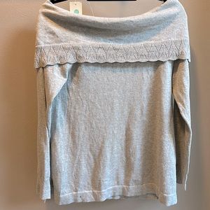 Leo & Nicole Bern Off the Shoulder Pointelle Detail Sweater. Light Gray. Sz M